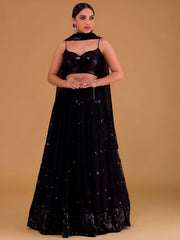 Outstanding Black Sequins Georgette Party Wear Lehenga Choli