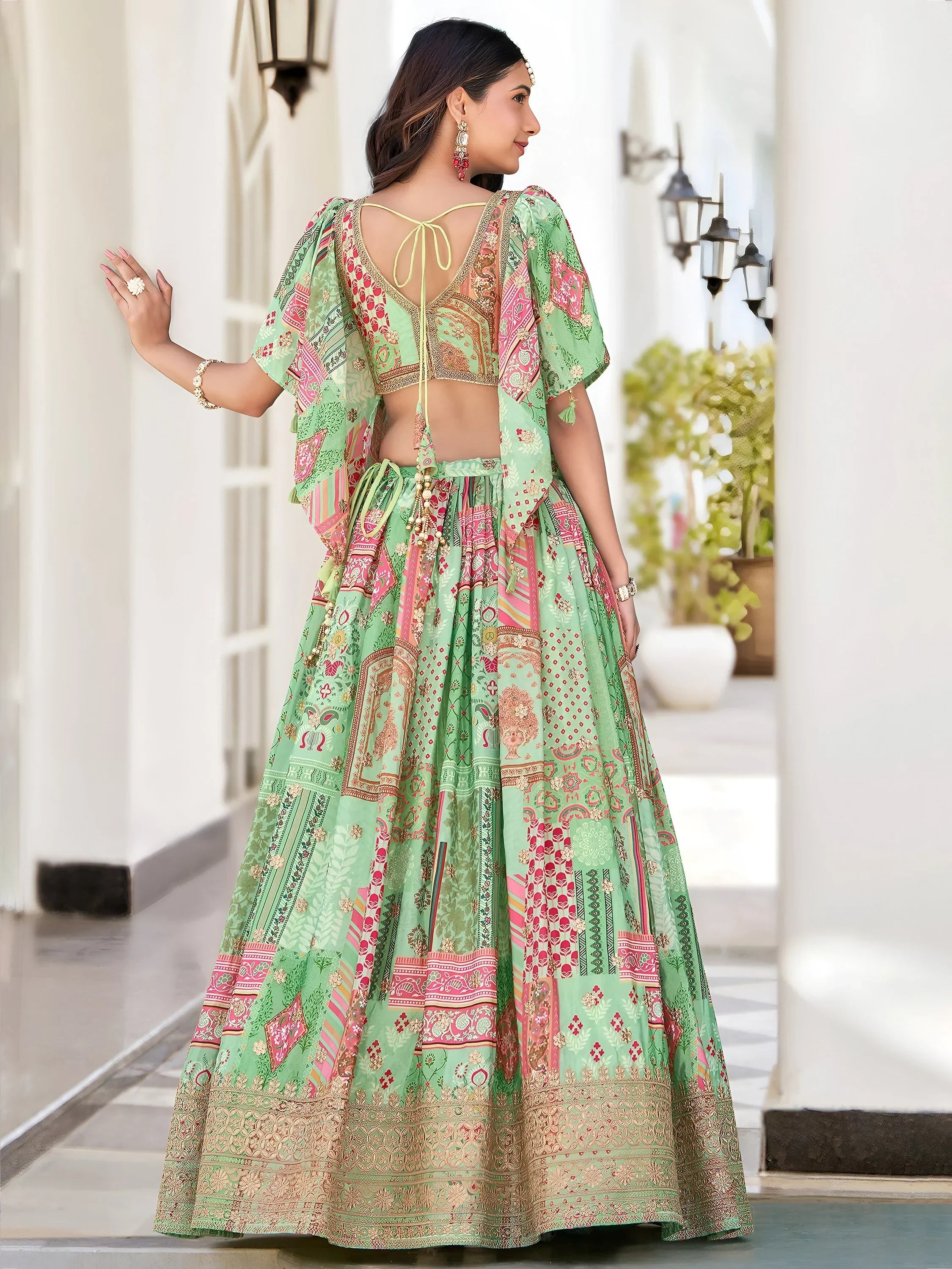 Gorgeous Pista Green Chinon Dori Embroidered Lehenga Choli
