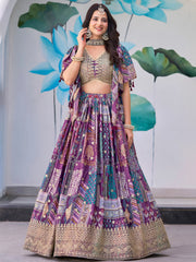 Adorable Purple Chinon Zari Work Bridesmaid Lehenga Choli With Dupatta