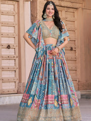 Regal Sky Blue Dori Embroidered Chinon Lehenga Choli With Dupatta