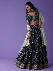 Pretty Blue Dori Work Georgette Wedding Lehenga Choli With Dupatta
