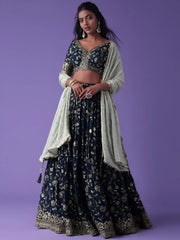 Pretty Blue Dori Work Georgette Wedding Lehenga Choli With Dupatta