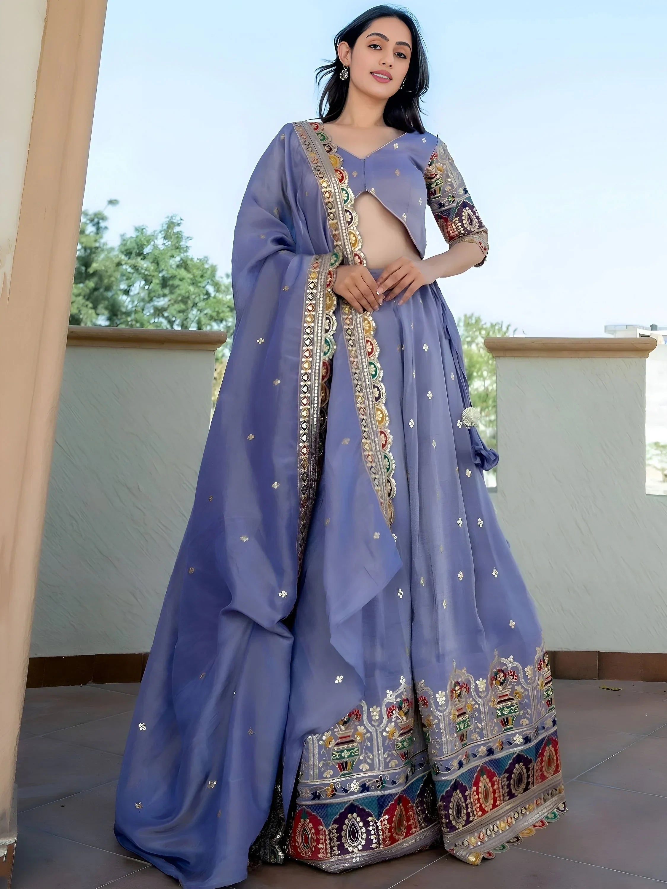 Beautiful Lavender Silk Sequins Embroidered Lehenga Choli With Dupatta