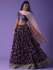 Precious Purple Zari Embroidered Georgette Lehenga Choli With Dupatta