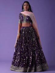 Precious Purple Zari Embroidered Georgette Lehenga Choli With Dupatta