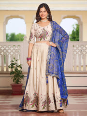 Mesmerizing Blue Pure Tissue Silk Lehenga Choli With Dupatta