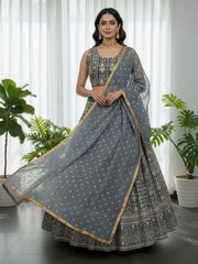 Fantastic Grey Thread Embroidered Georgette Festive Wear Lehenga Choli