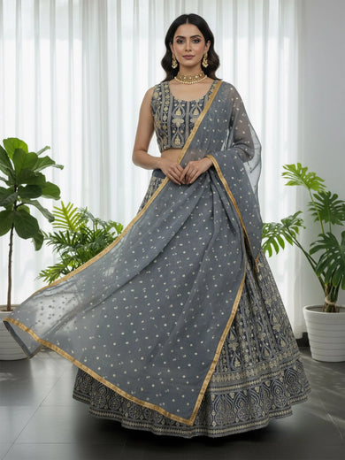 Fantastic Grey Thread Embroidered Georgette Festive Wear Lehenga Choli