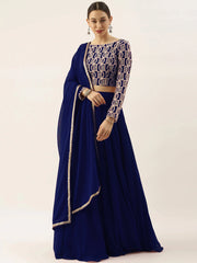 Ravishing Blue Sequins Georgette Party Wear Lehenga Choli With Dupatta