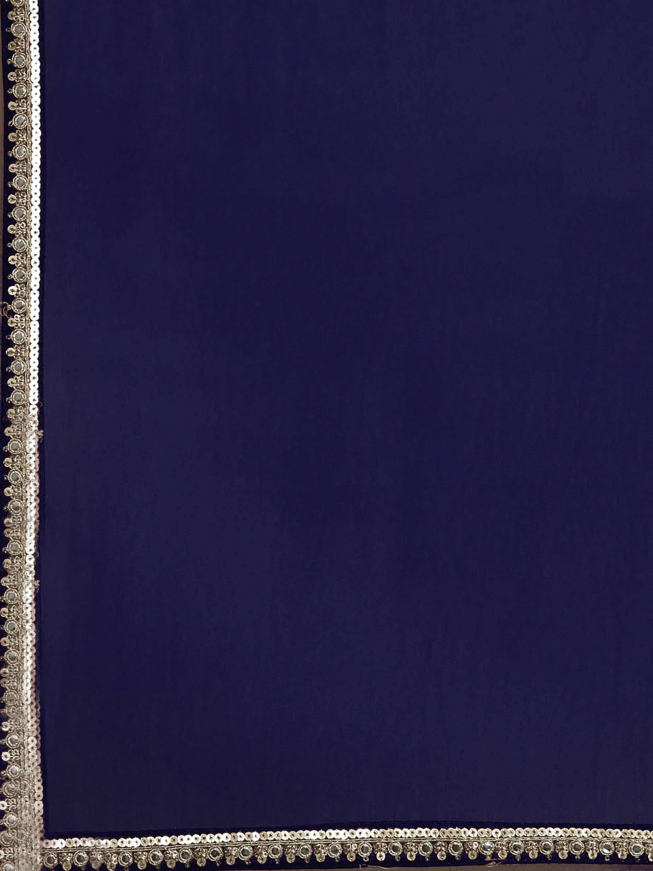 Navy blue ethnic fabric with gold mirror and sequin border for designer lehenga or saree
