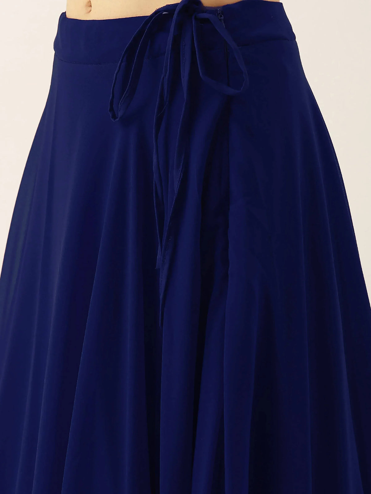 Navy blue ethnic flared skirt with tie waist, perfect for lehenga choli or saree styling