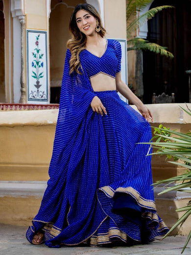 Gorgeous Blue Laheriya Print Georgette Wedding Wear Lehenga Choli