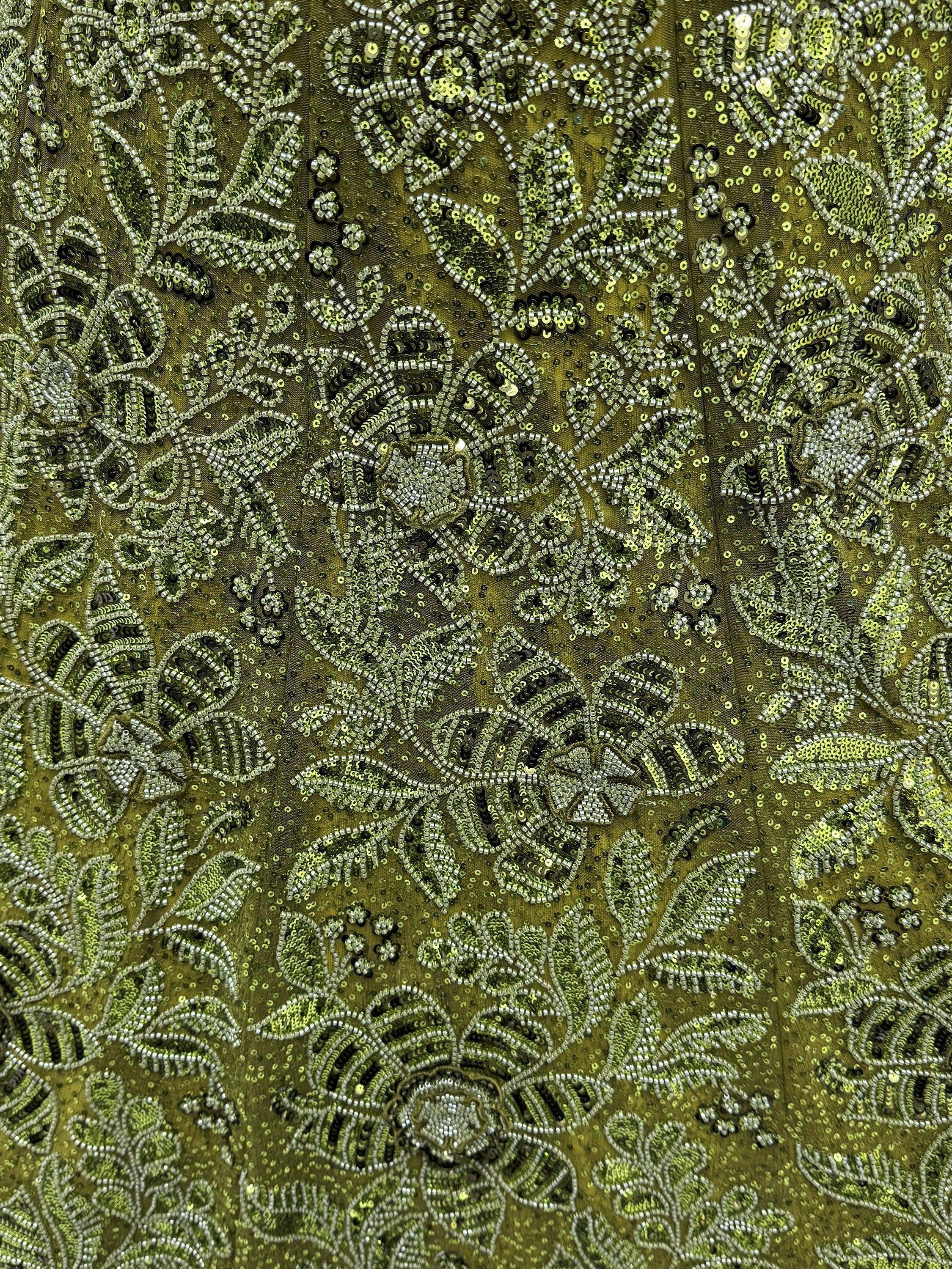 Gorgeous Olive Green Beads Work Net Engagement Wear Lehenga Choli