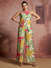 Gorgeous Green Digital Printed Muslin Silk Party Wear Co-Ord Set