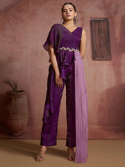 Fabulous Wine Digital Printed Muslin Silk Party Wear Co-Ord Set