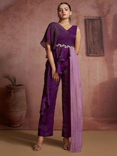 Fabulous Wine Digital Printed Muslin Silk Party Wear Co-Ord Set