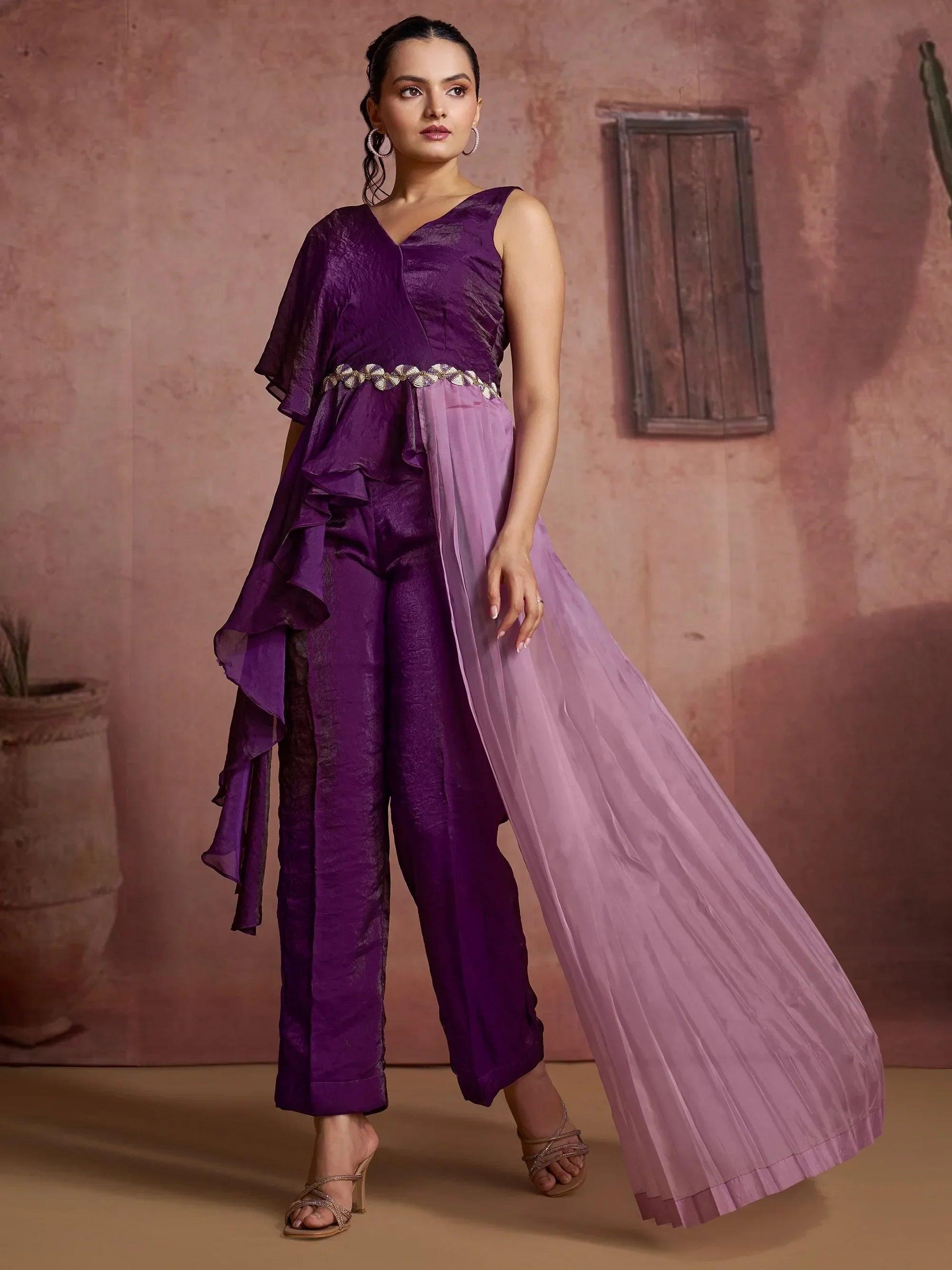 Fabulous Wine Digital Printed Muslin Silk Party Wear Co-Ord Set