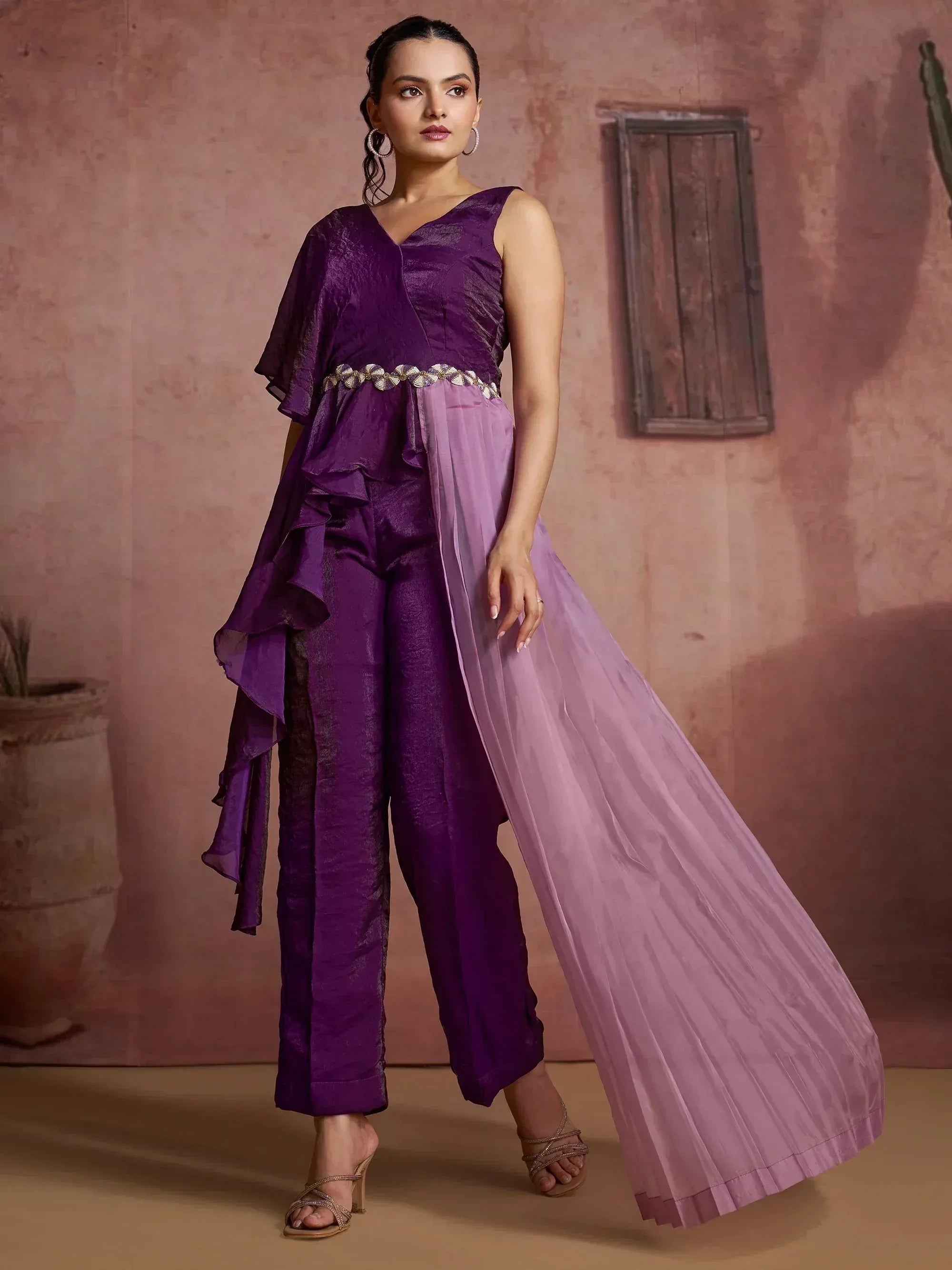 Fabulous Wine Digital Printed Muslin Silk Party Wear Co-Ord Set
