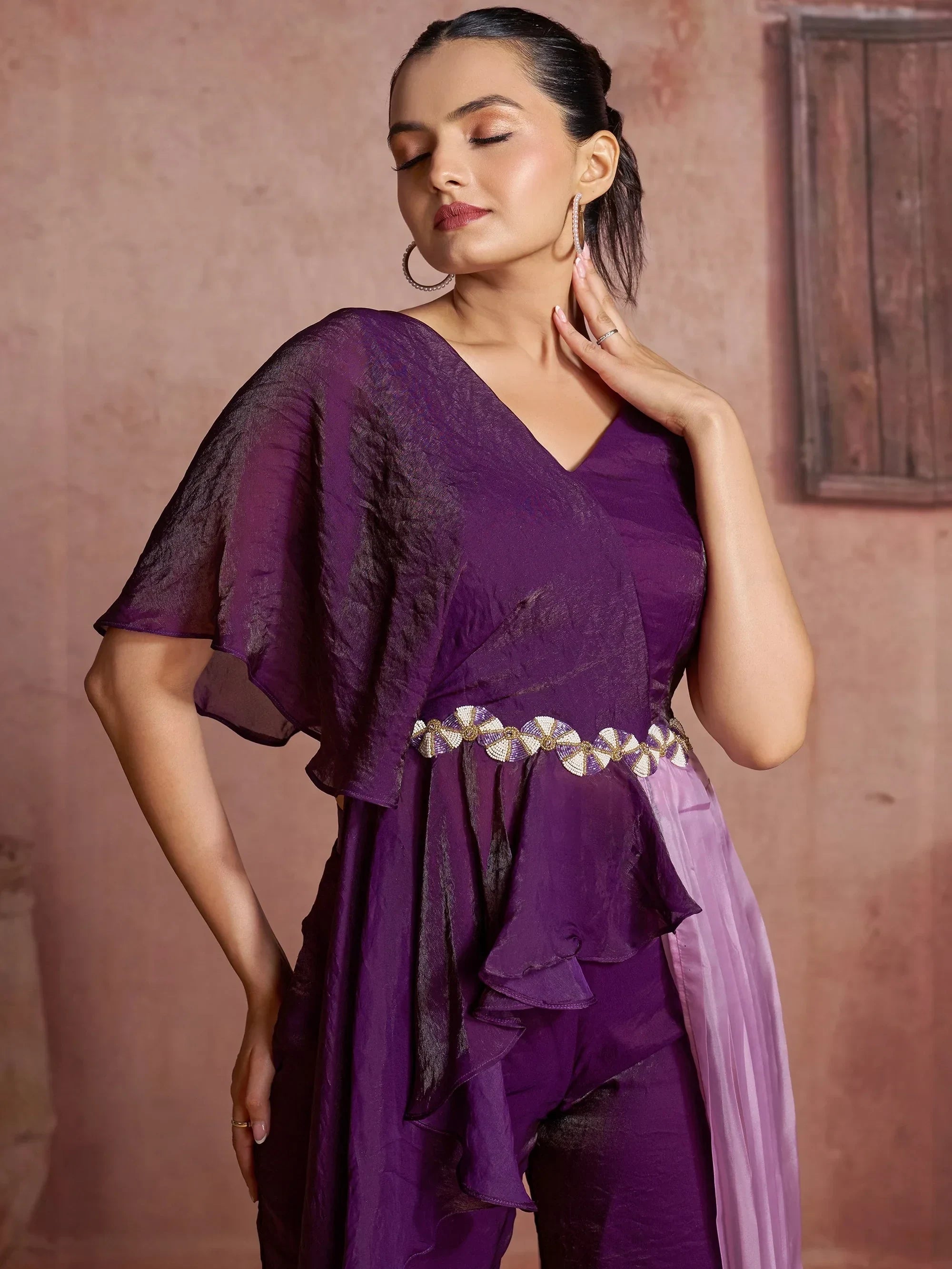 Fabulous Wine Digital Printed Muslin Silk Party Wear Co-Ord Set