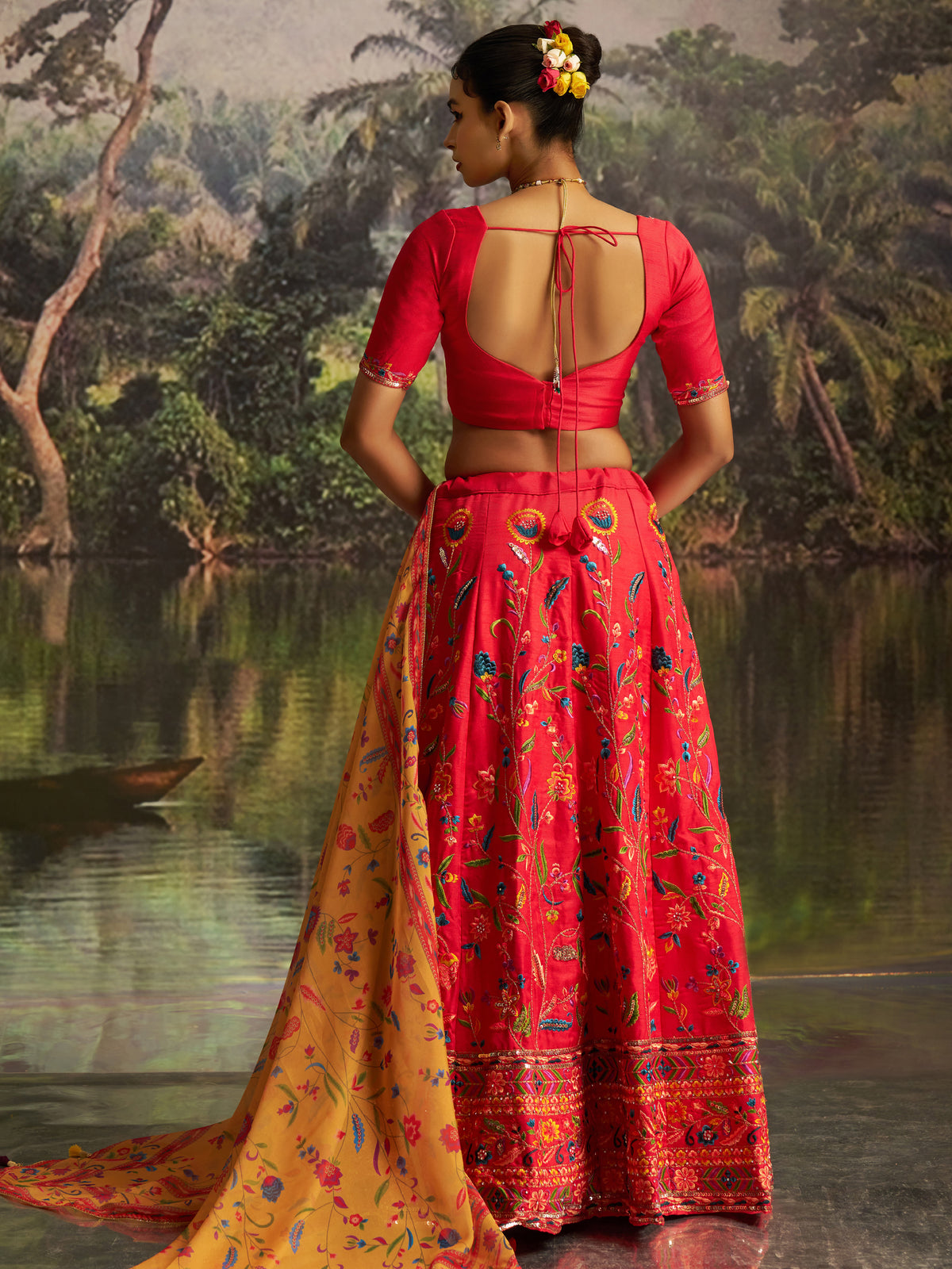 Stupendous Red Thread Work Silk Wedding Wear Lehenga Choli With Dupatta