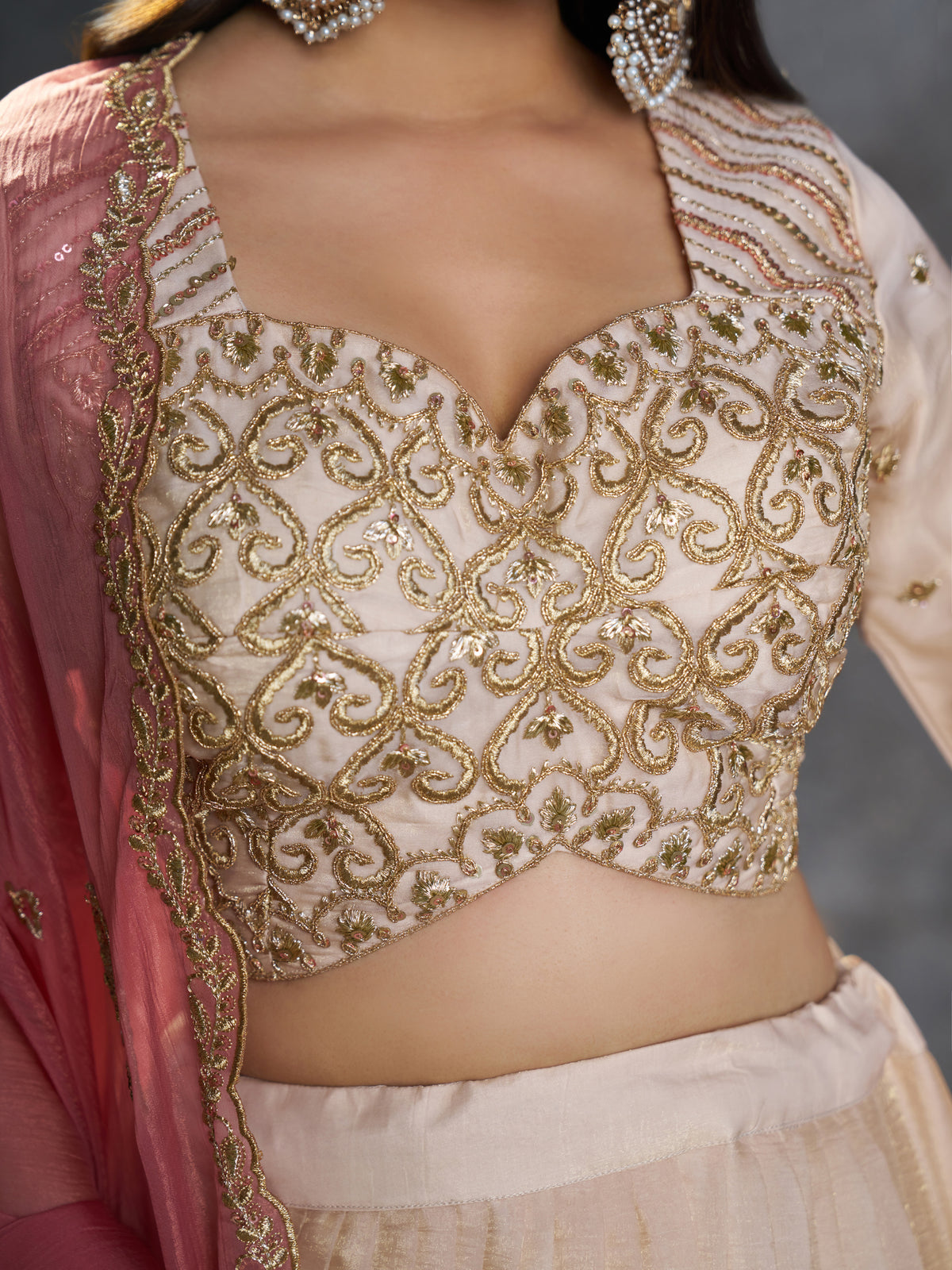 Aesthetic Cream Sequins Organza Designer Lehenga With Blouse
