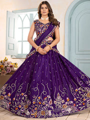 Tantalizing Purple Thread Embroidered Chinon Wedding Wear Lehenga Choli