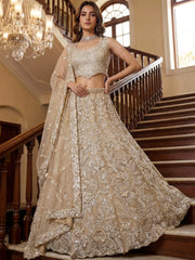 Graceful Cream Beads Work Net Party Wear Lehenga Choli
