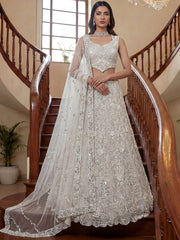Captivating White Beads Work Net Reception Wear Lehenga Choli