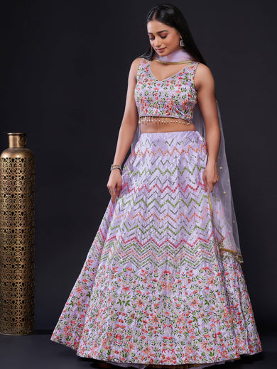 Glorious Purple Embroidered Silk Event Wear Lehenga Choli