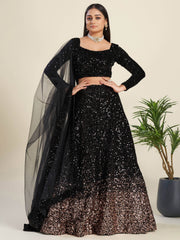 Glamorous Black Sequin Work Velvet Wedding Lehenga Choli