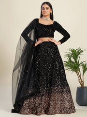 Glamorous Black Sequin Work Velvet Wedding Lehenga Choli