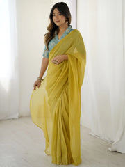 Stunning Yellow Silk Ready To Wear Party Wear Saree With Blouse