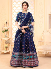 Attractive Navy Blue Art Silk Digital Printed Lehenga Choli