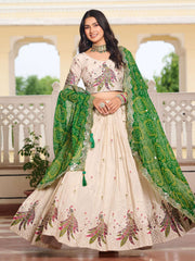 Beautiful Green Thread Embroidered Lehenga Choli With Dupatta