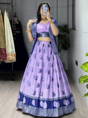 Gorgeous Purple Printed Silk Festive Wear Lehenga Choli With Koti