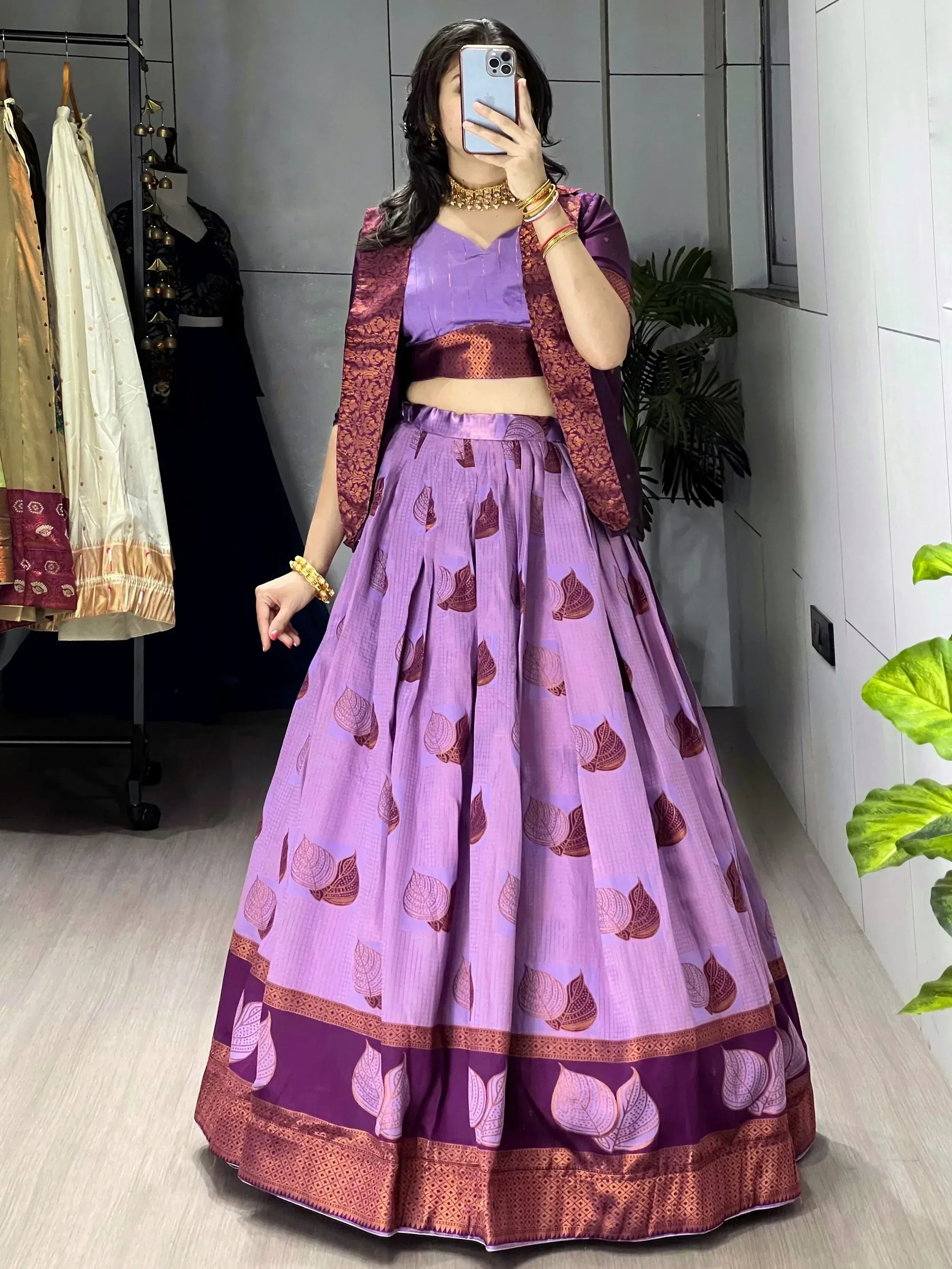 Glamorous Wine Printed Silk Wedding Wear Lehenga Choli With Koti