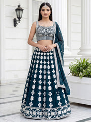 Attractive Green Thread Embroidered Georgette Party Wear Lehenga Choli