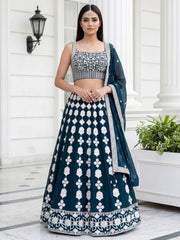 Attractive Green Thread Embroidered Georgette Party Wear Lehenga Choli