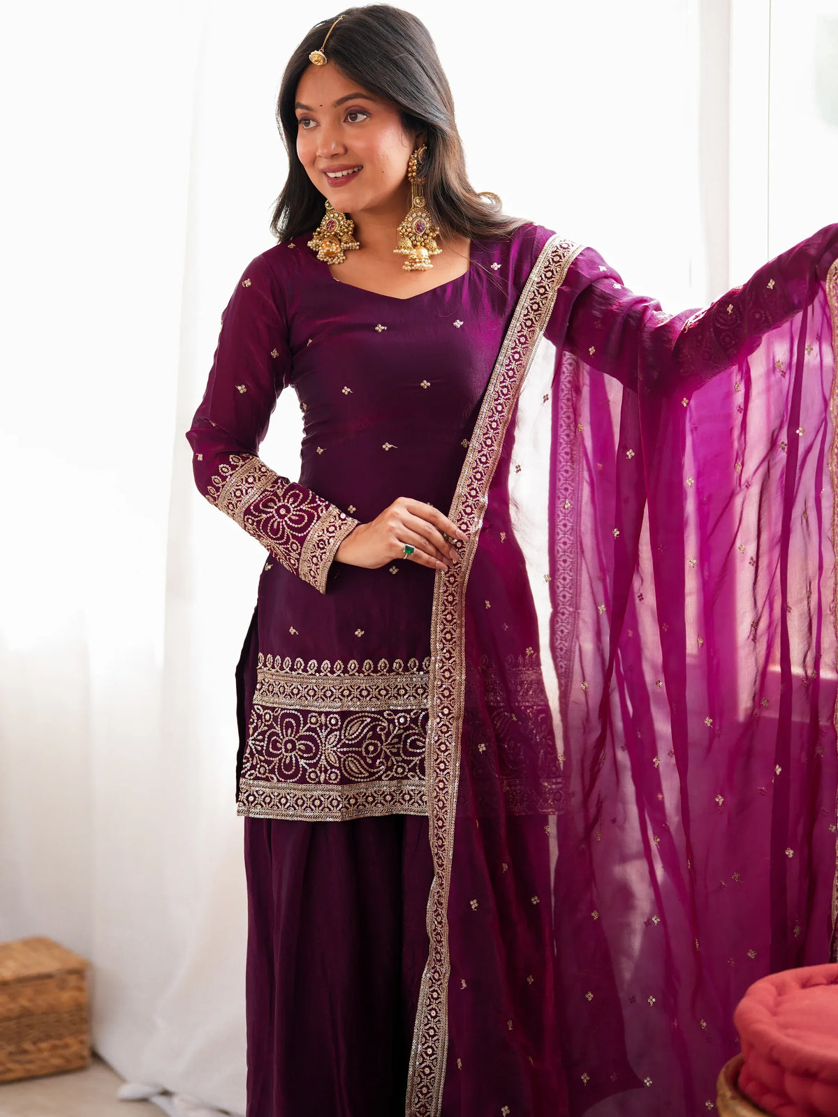 Phenomenal Purple Sequins Silk Festive Wear Salwar Suit
