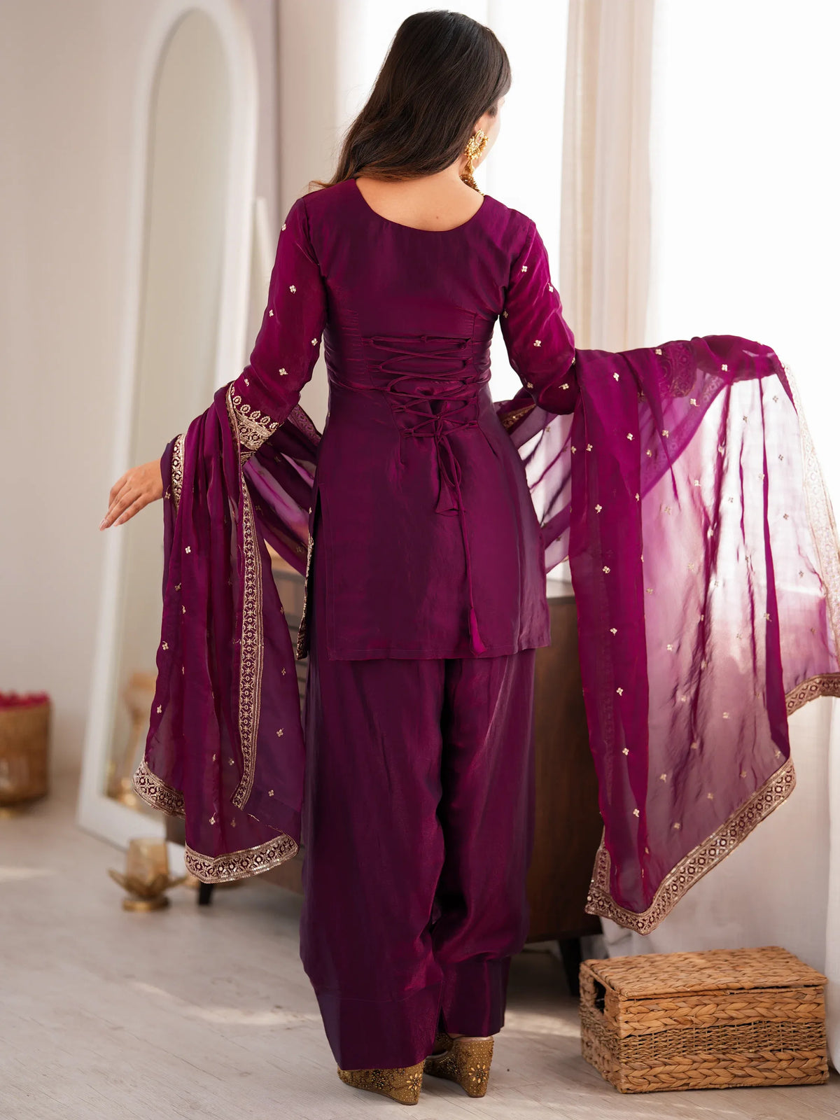 Phenomenal Purple Sequins Silk Festive Wear Salwar Suit