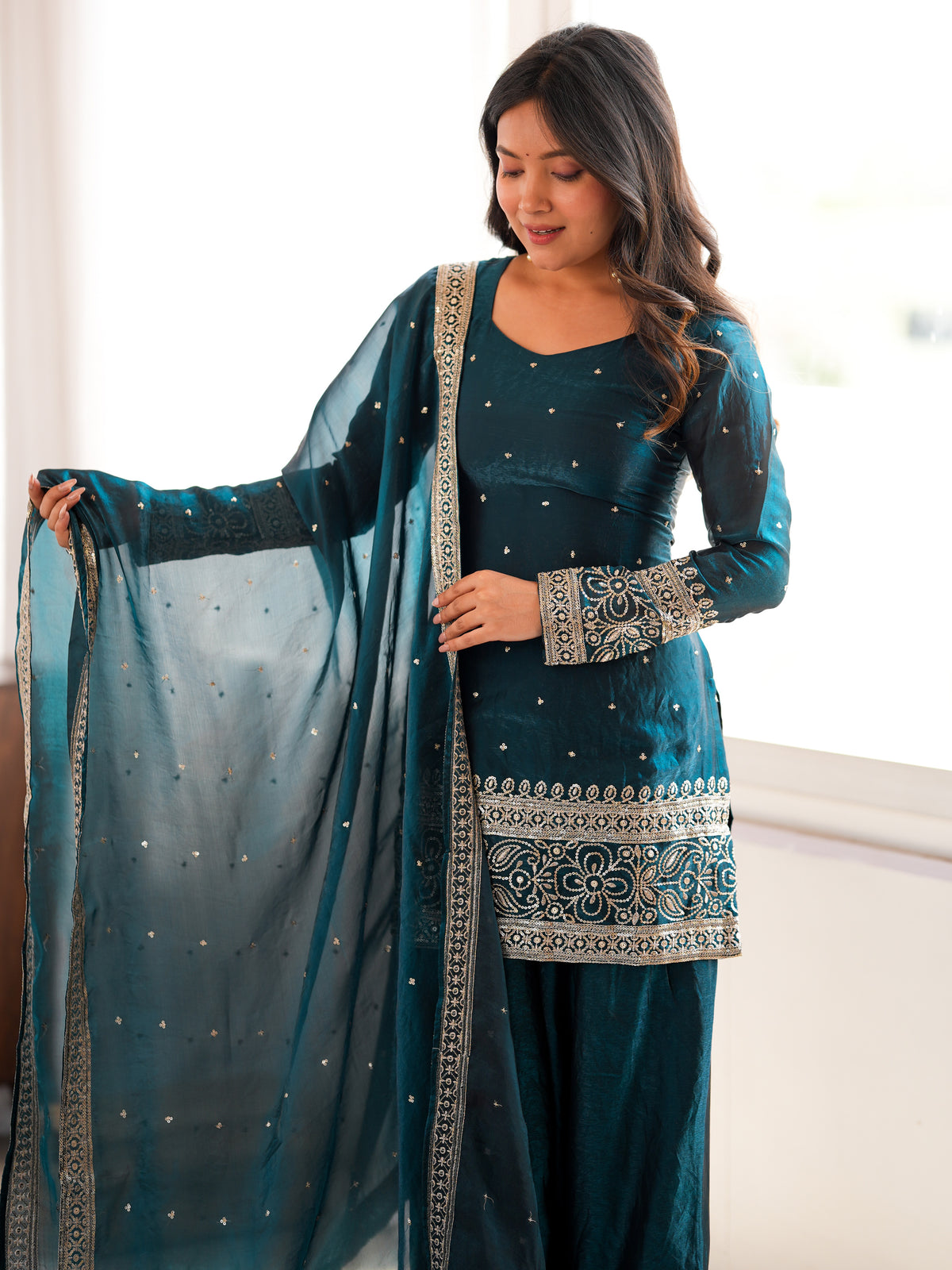 Amazeballs Teal Blue Embroidered Silk Function Wear Salwar Suit