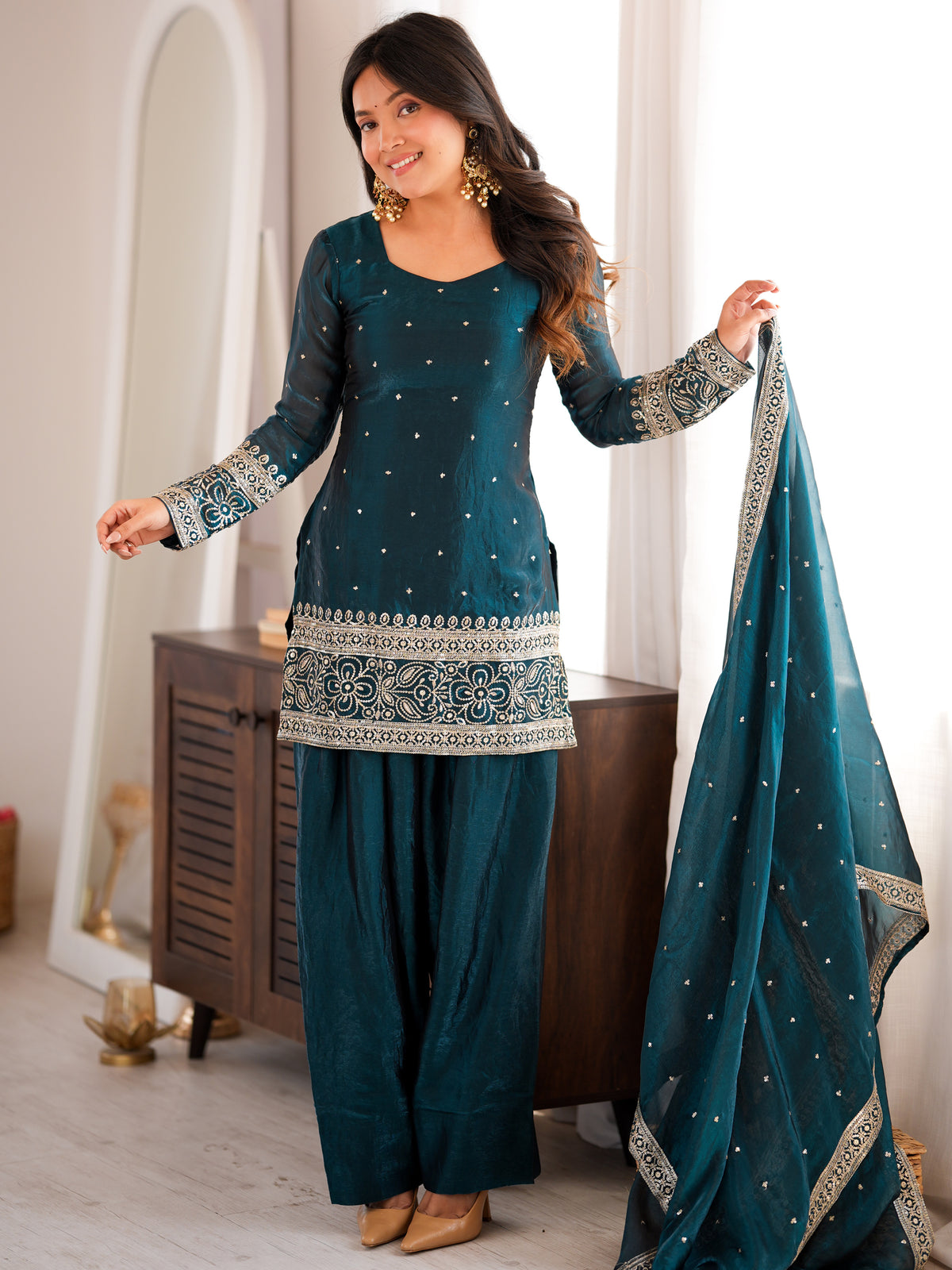 Amazeballs Teal Blue Embroidered Silk Function Wear Salwar Suit