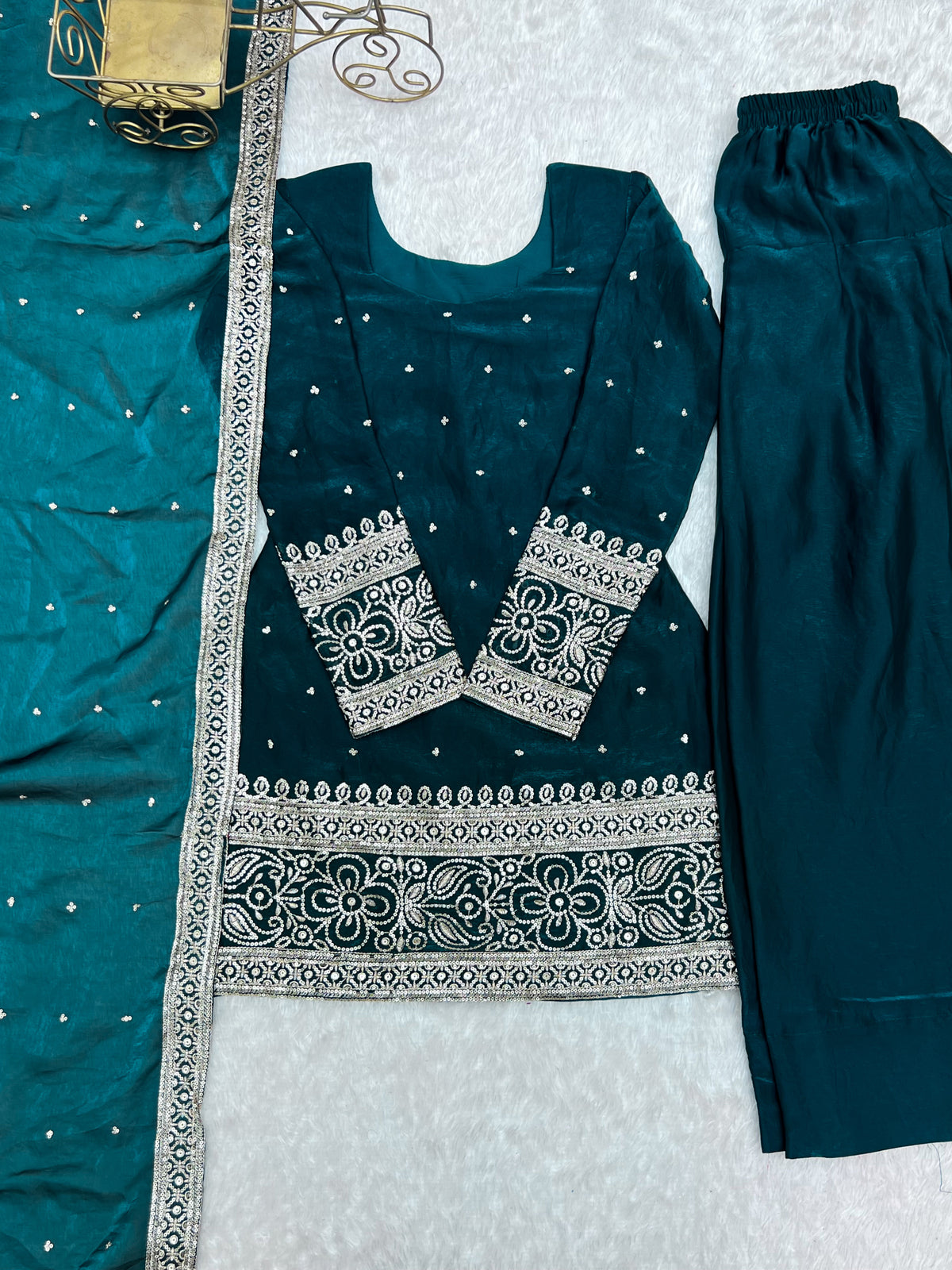 Amazeballs Teal Blue Embroidered Silk Function Wear Salwar Suit