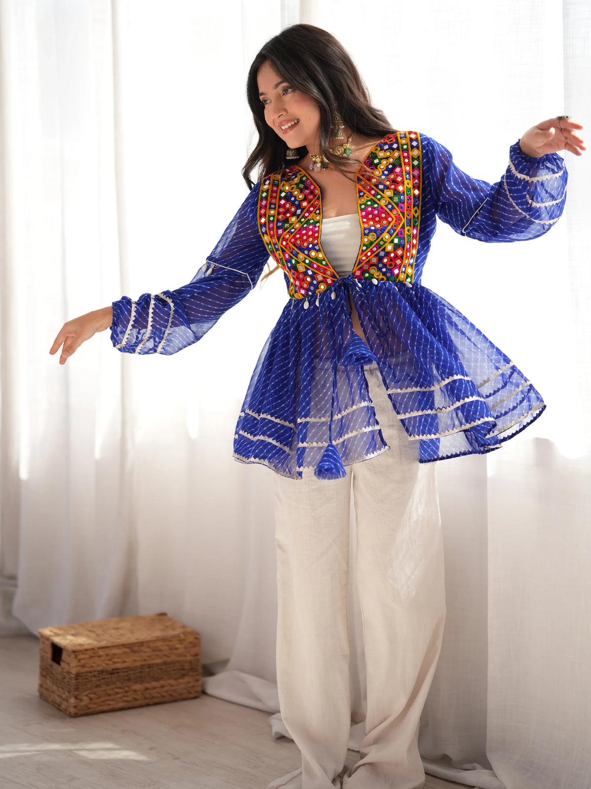 Stunning Blue Laheriya Printed Georgette Navratri Wear Top