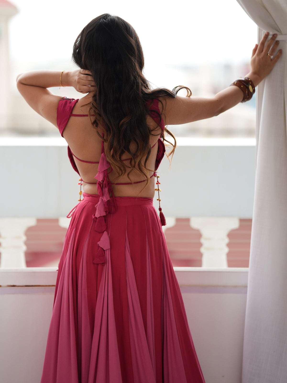 Fantastic Pink Rayon Navratri Wear Lehenga With Embroidered Blouse