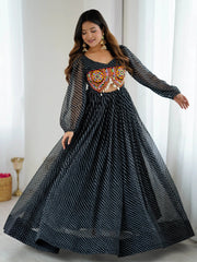 Pretty Black Georgette Printed Navratri Special Gown