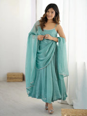Chic Sky Blue Silk Swarovski Work Traditional Anarkali Suit