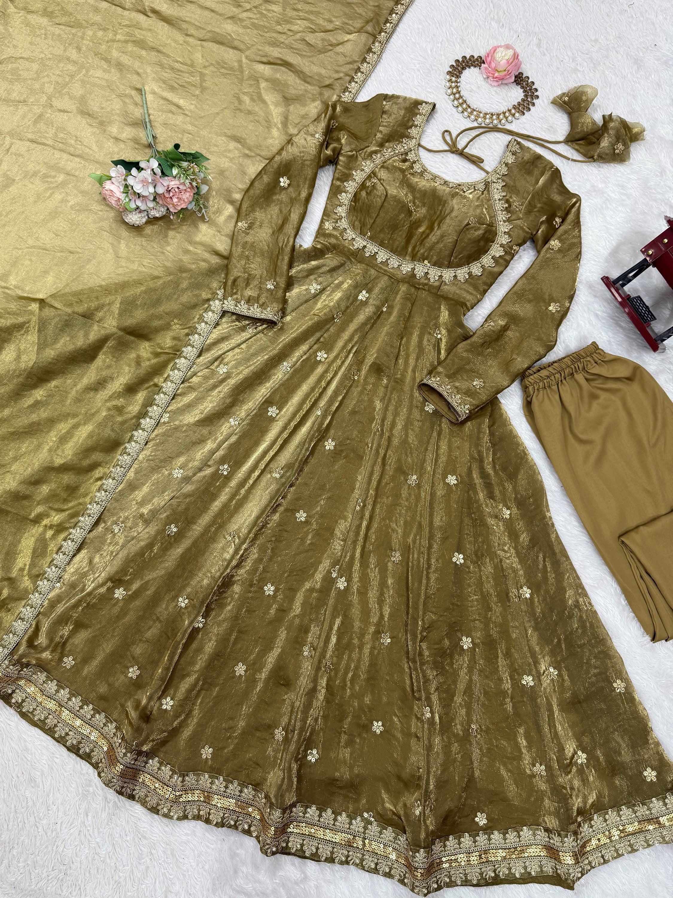 Marvelous Green Sequins Silk Function Wear Gown With Dupatta