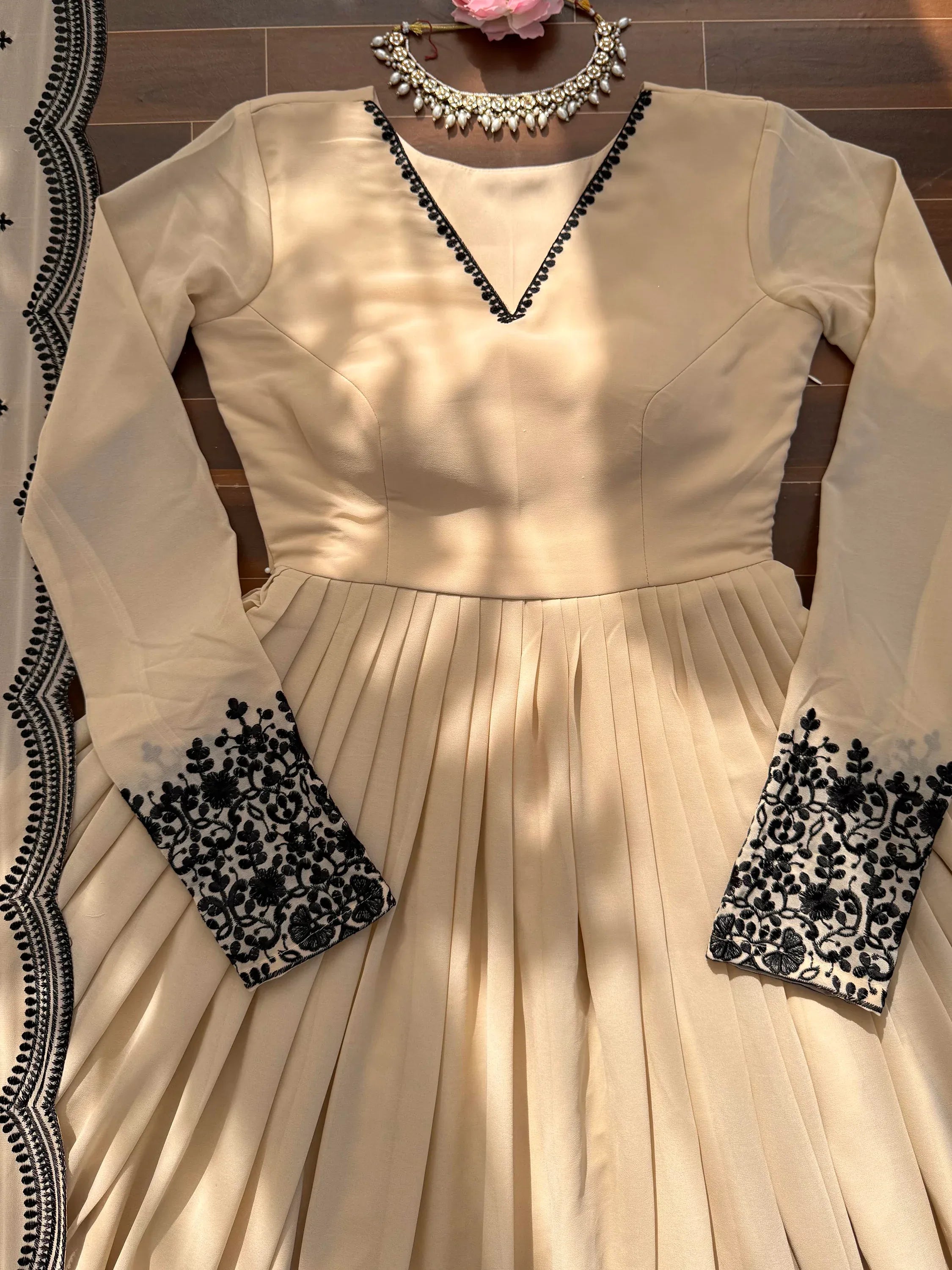 Attractive White Thread Work Georgette Festival Wear Palazzo Suit