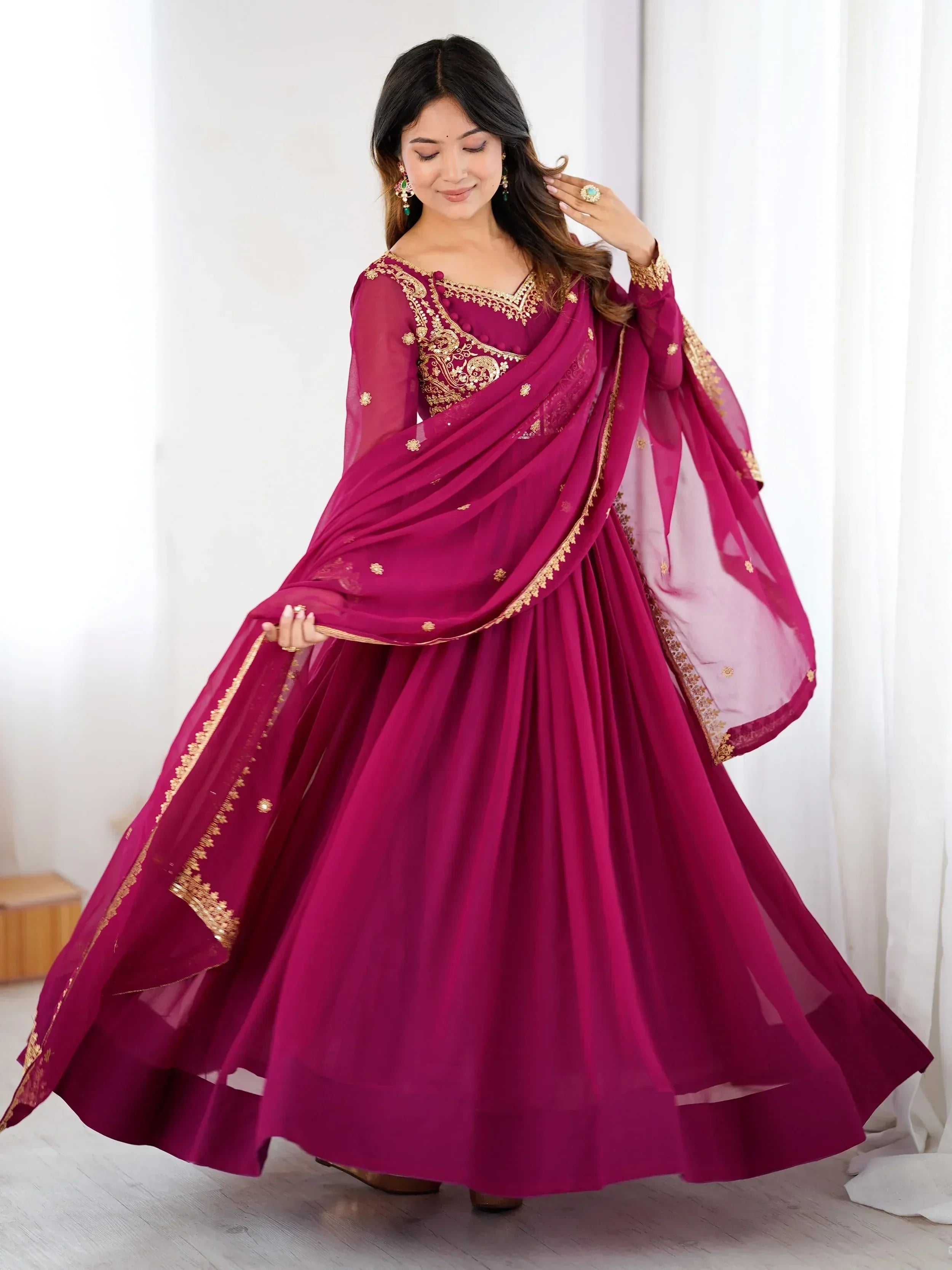 Amazing Pink Dori Work Georgette Festival Wear Anarkali Suit